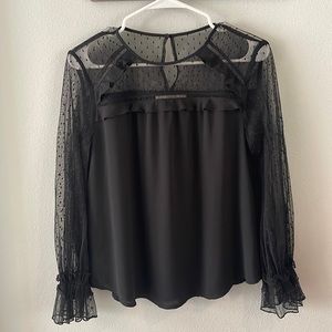 Loft Swiss Dot Sheer Ruffled Black Blouse sz Small Petite